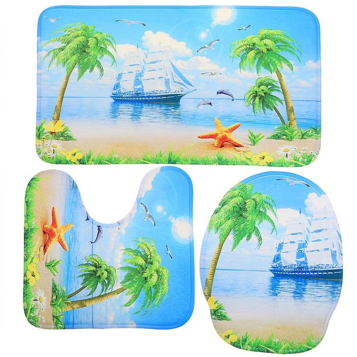 Набор ковриков для ванной и туалета "Пляж" 3 шт