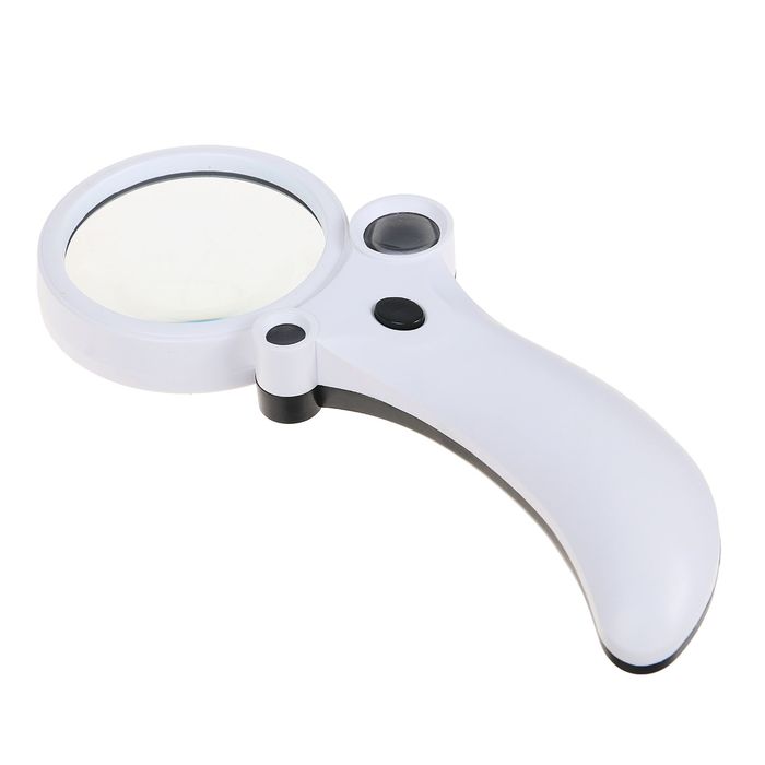 Лупа 2.5-5.5х и 8х, d=6 см TH-600600H, с ручкой изгиб, с подсветкой, белая, 9х3х20 см