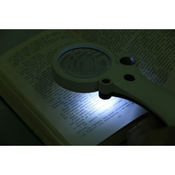 Лупа 2.5-5.5х и 8х, d=6 см TH-600600H, с ручкой изгиб, с подсветкой, белая, 9х3х20 см