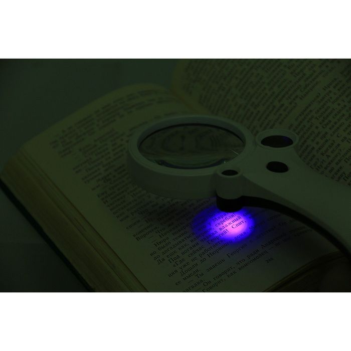 Лупа 2.5-5.5х и 8х, d=6 см TH-600600H, с ручкой изгиб, с подсветкой, белая, 9х3х20 см