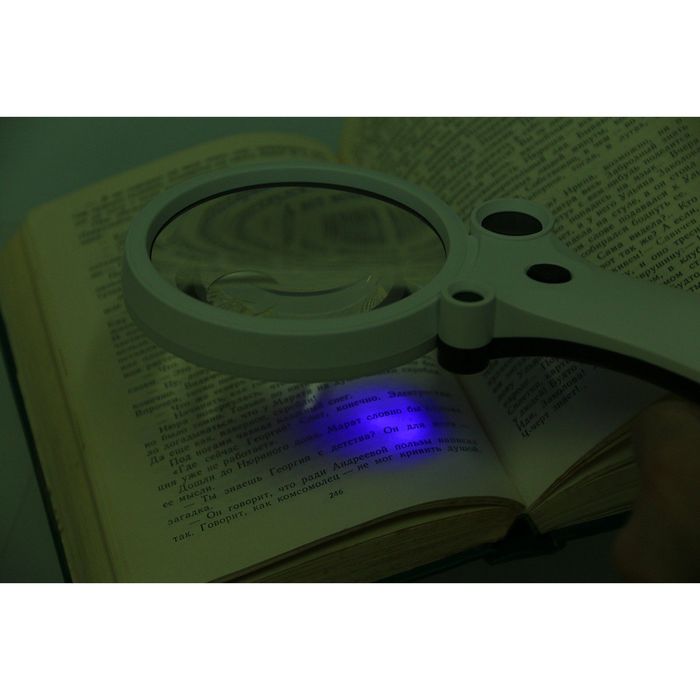Лупа 2.5х d=8.5х, 25х d=2 см (2 шт.), 55x d=1 см TH-600600CH, ручка изгиб, LED, 11х22 см