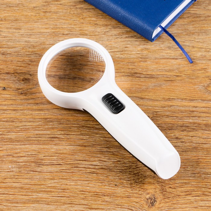 Лупа 10х, d=6 см TH-608, с прямой ручкой, с подсветкой, белая, 8х4х19 см