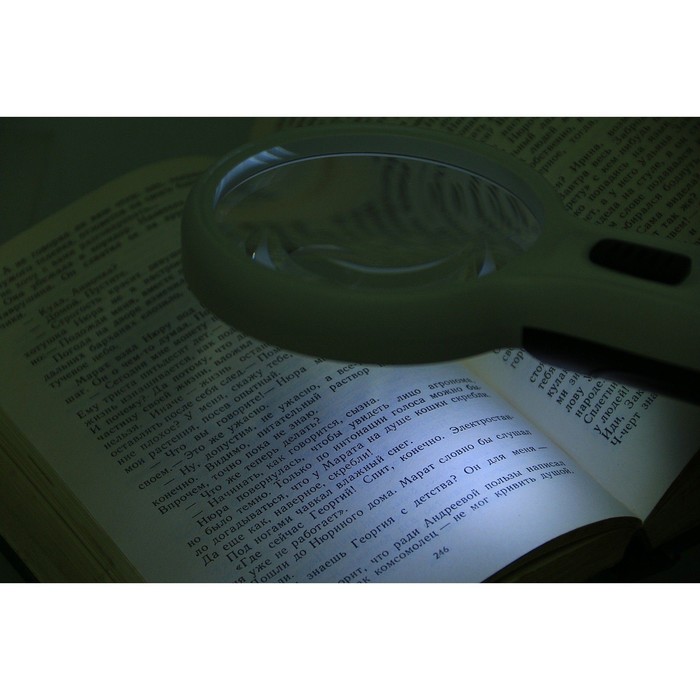 Лупа 4,5x, d=7.5 см TH-609, с прямой ручкой, с подсветкой, белая, 9х3,5х20 см