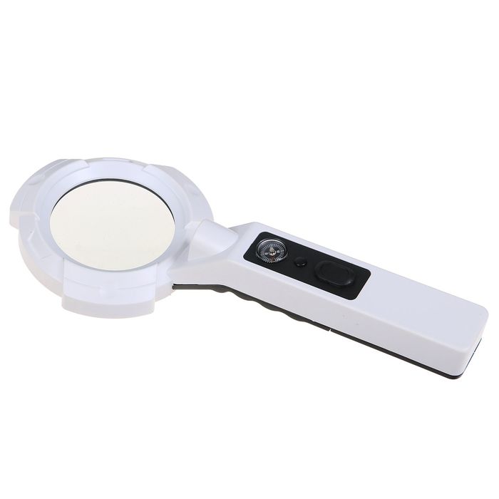 Лупа 6х, d=6 см TH-600557Н, с прямой ручкой, компас, с подсветкой, белая, 10х6х24 см