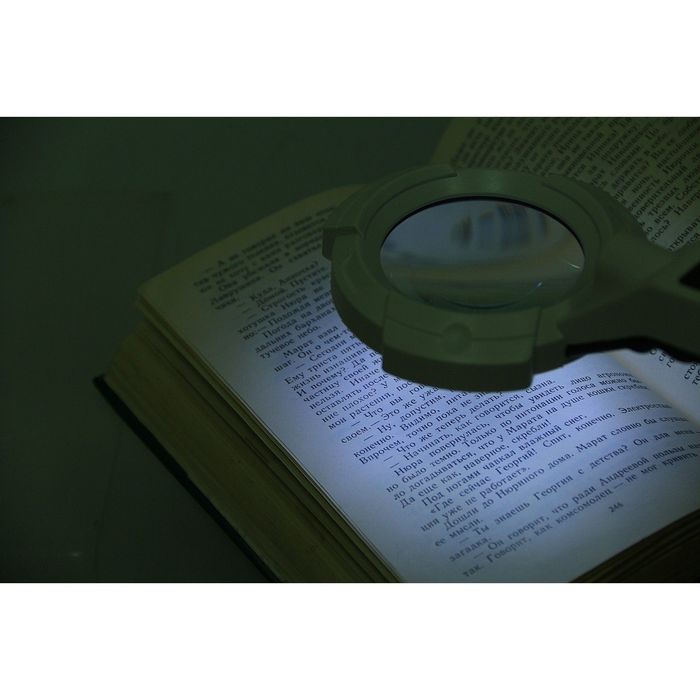 Лупа 6х, d=6 см TH-600557Н, с прямой ручкой, компас, с подсветкой, белая, 10х6х24 см