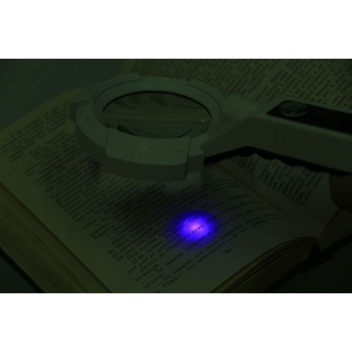 Лупа 6х, d=6 см TH-600557Н, с прямой ручкой, компас, с подсветкой, белая, 10х6х24 см