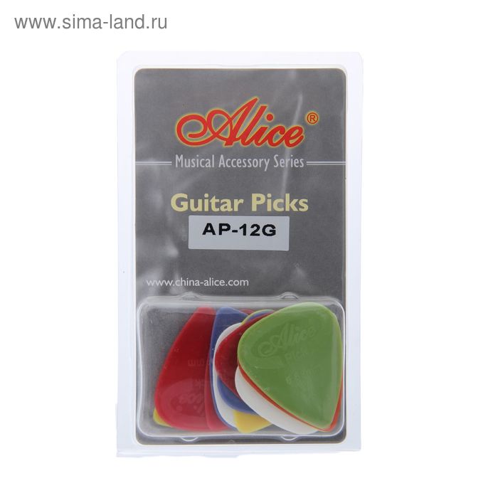 Медиаторы Alice AP-12G, рифленые, нейлон, толщина 0.58-0.81, 12шт
