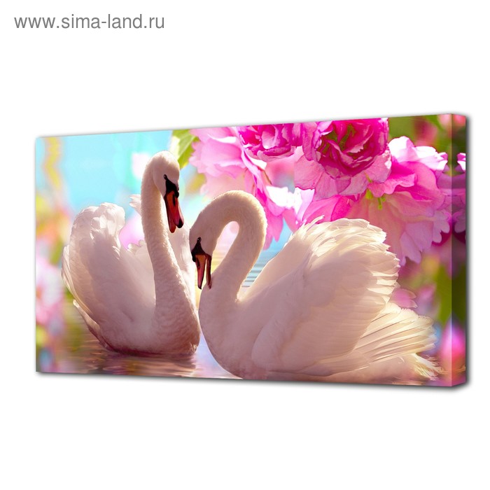 Картина на холсте Лебеди в розовых цветах 50х100 см картина на холсте фантазия 50х100 см