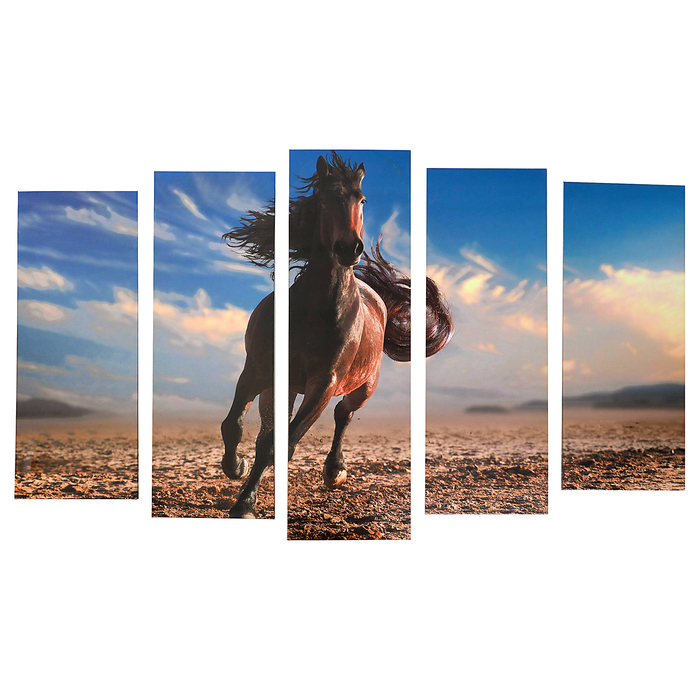 Модульная картина на подрамнике "Конь в движении", 2 шт. — 21×54, 2 шт. — 21×61, 1 шт. — 21×68 см