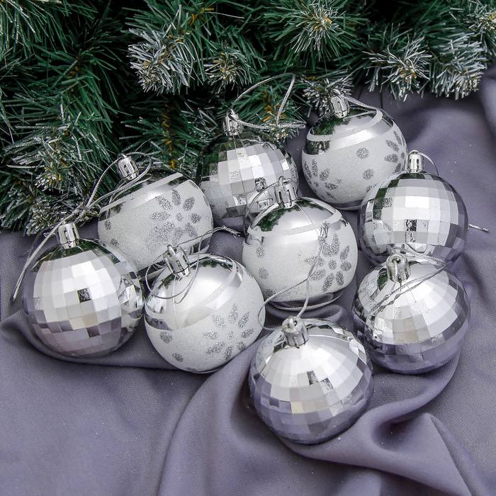 Новогодние шары "Призма" (набор 12 шт.), серебро