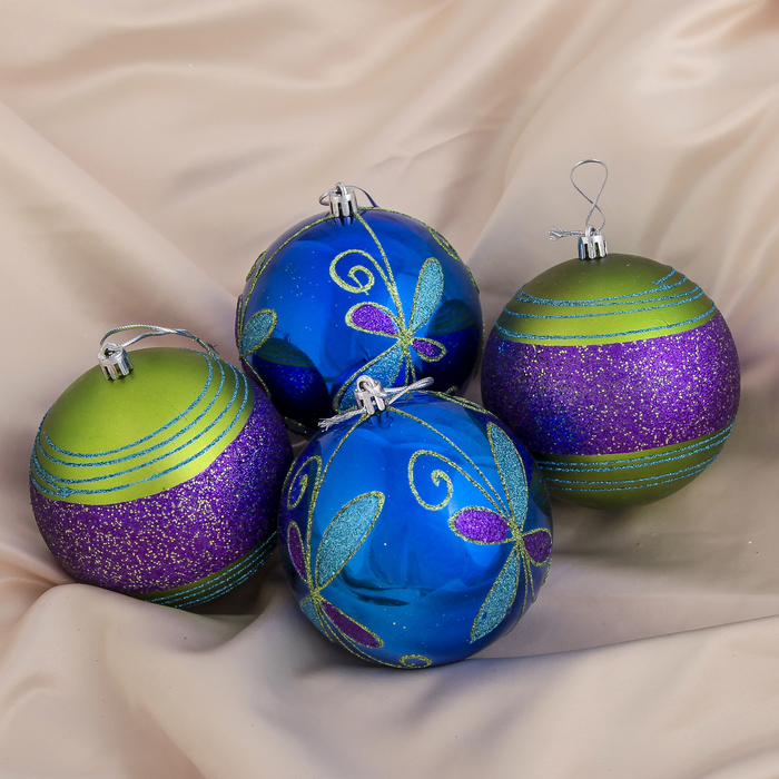 Набор шаров пластик d-10 см (набор 4 шт) сине зеленое ассорти