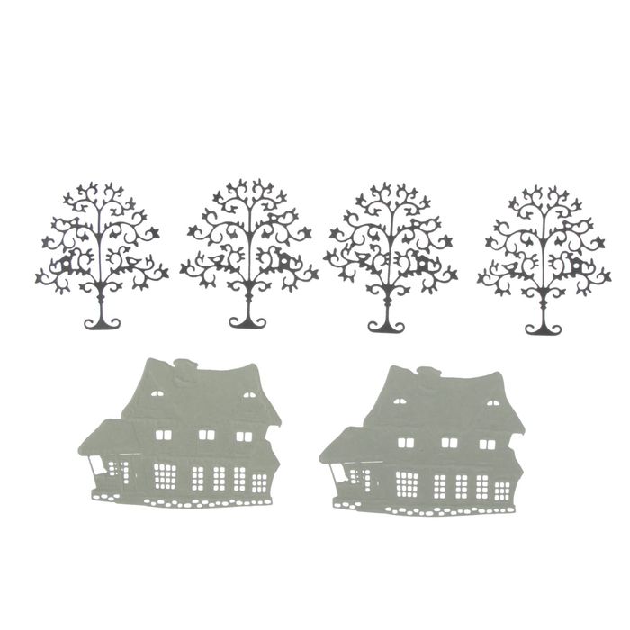 Фигурные вырубки "Изба с деревьями" набор 6 шт, серый микс (QS-A-05003-01)