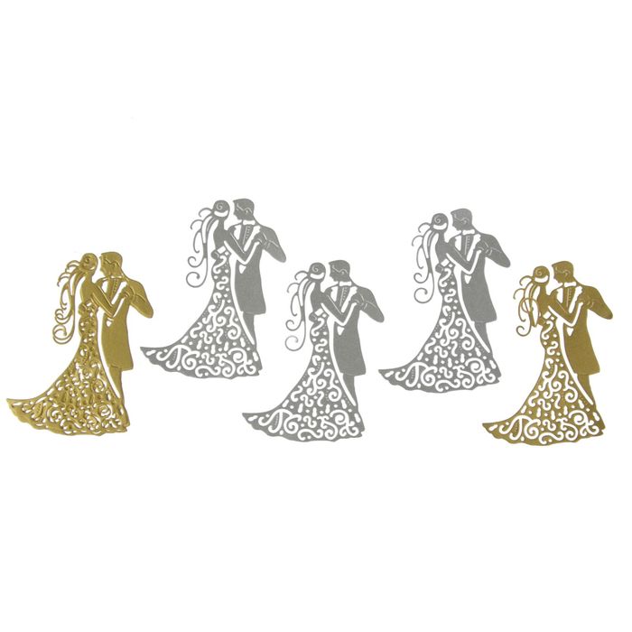 Фигурные вырубки "Жених и невеста-2" набор 6 шт, 9х6 см, золото и серебро (QS-D169-02)