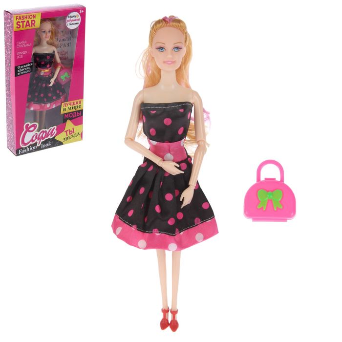 Кукла модель шарнирная "Софи Fashion look" в платье в горошек, с аксессуарами