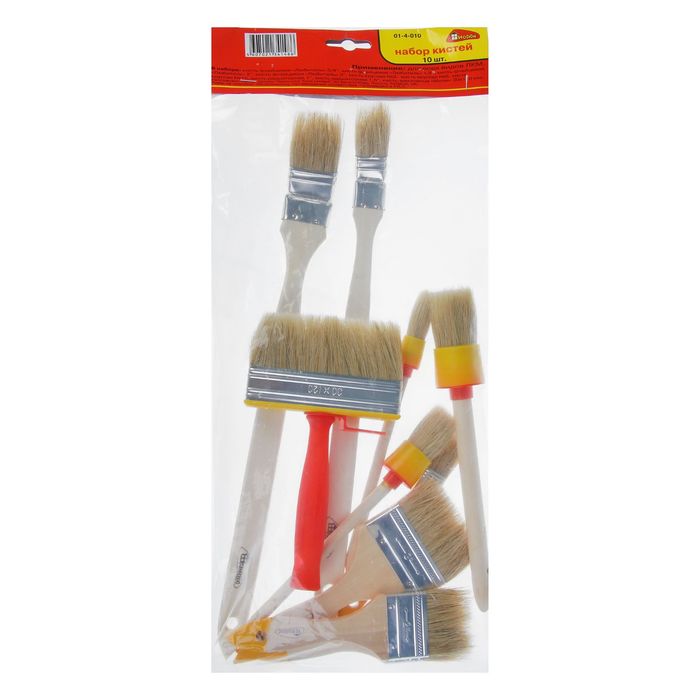 Набор кистей Hobbi, светлая натуральная щетина, деревянная ручка, 10 предметов