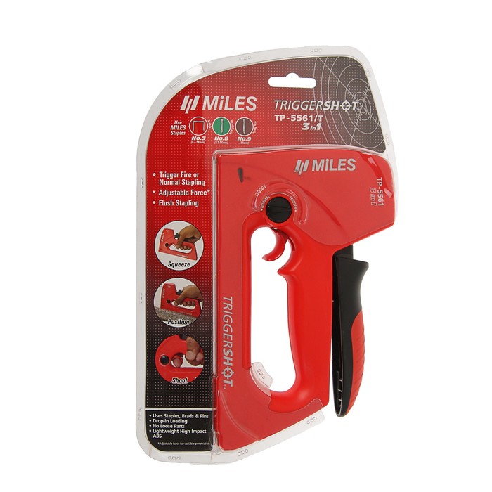 Степлер мебельный Miles, 6-14 мм, тип 41, 48, 53, пластик.корпус, механизм спускового крюка