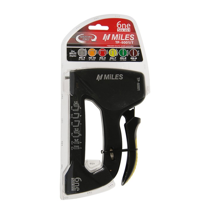 Степлер мебельный Miles, 6-14 мм, тип 13, 36, 41, 48, 53, 140, пластиковый корпус, 6 в 1
