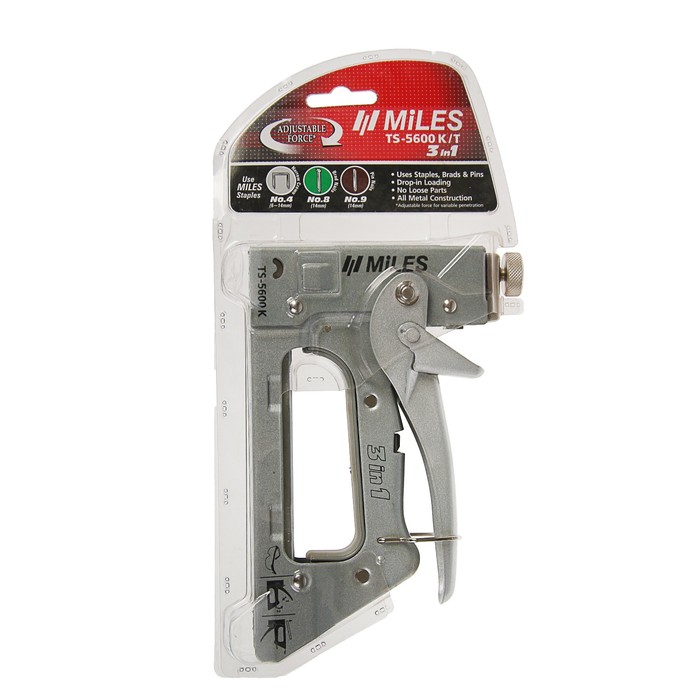 Степлер мебельный Miles, 6-14 мм, тип 41, 47, 140, металлический корпус, 3 в 1