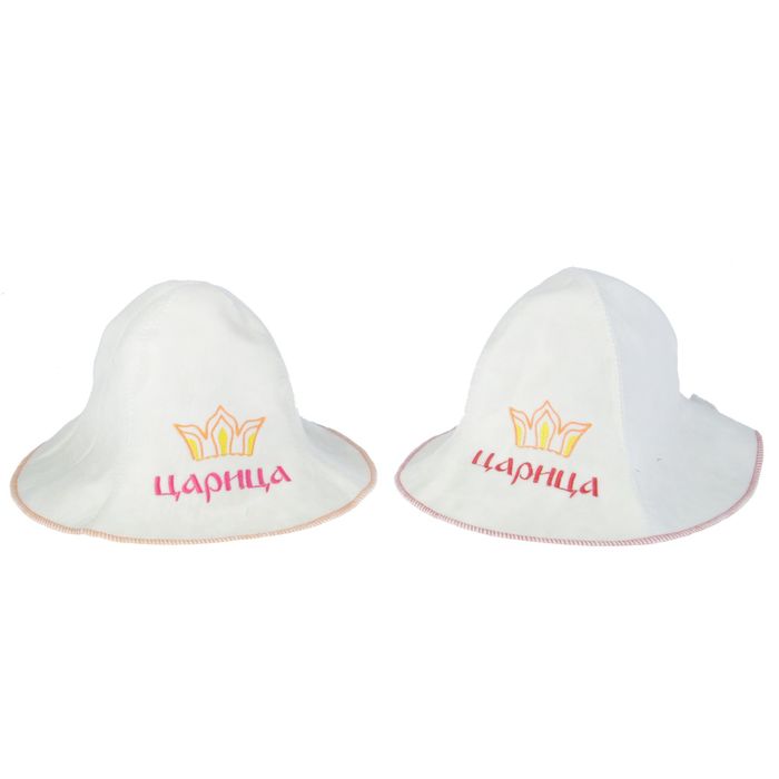 Банная шапка с вышивкой "ЦАРИЦА", войлок, белая