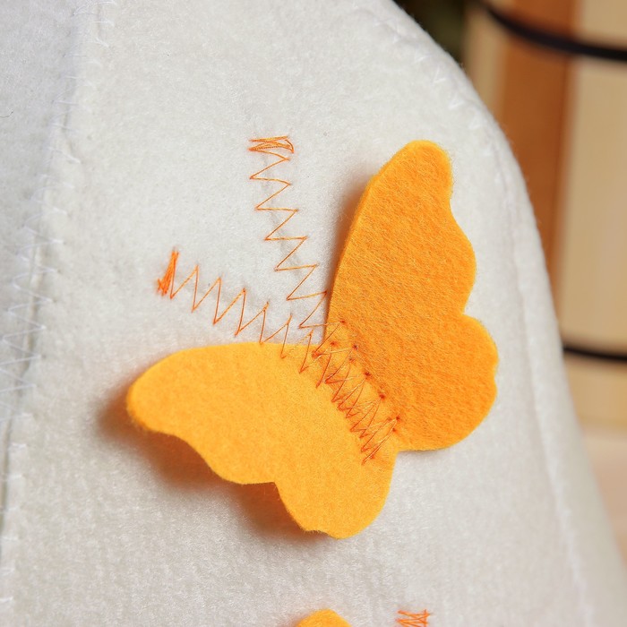 Банная шапка «Колокольчик», белая с аппликацией (эконом)