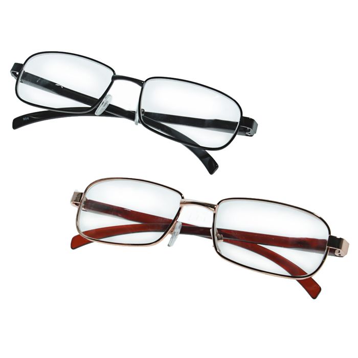 Очки "Прямоугольные" тонкая оправа металл, линза пластик, отгиб. дужка, цвет МИКС, +2 дптр