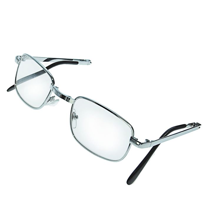 Очки "Прямоугольные" складные, оправа металл, линза пластик, цвет серебряно-чёрный, +1