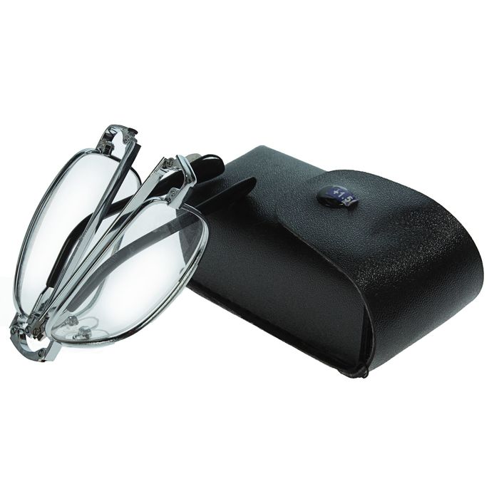 Очки "Прямоугольные" складные, оправа металл, линза пластик, цвет серебряно-чёрный, +1