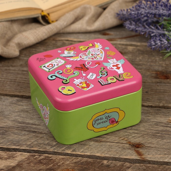 Шкатулка металл квадрат "Любовь" МИКС 6х10х10 см