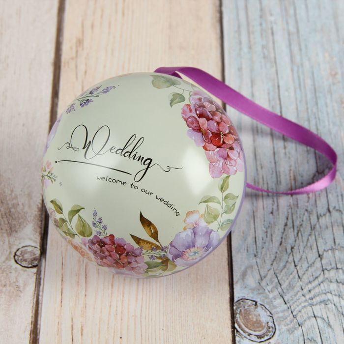 Шкатулка металл шар "Свадебные цветы" 6,5х6,5 см