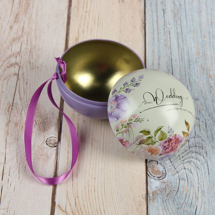 Шкатулка металл шар "Свадебные цветы" 6,5х6,5 см