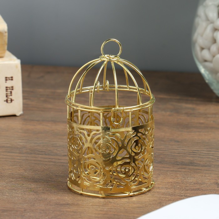 Сувенир металл "Золотая клетка с розами" 10,5х6х6 см
