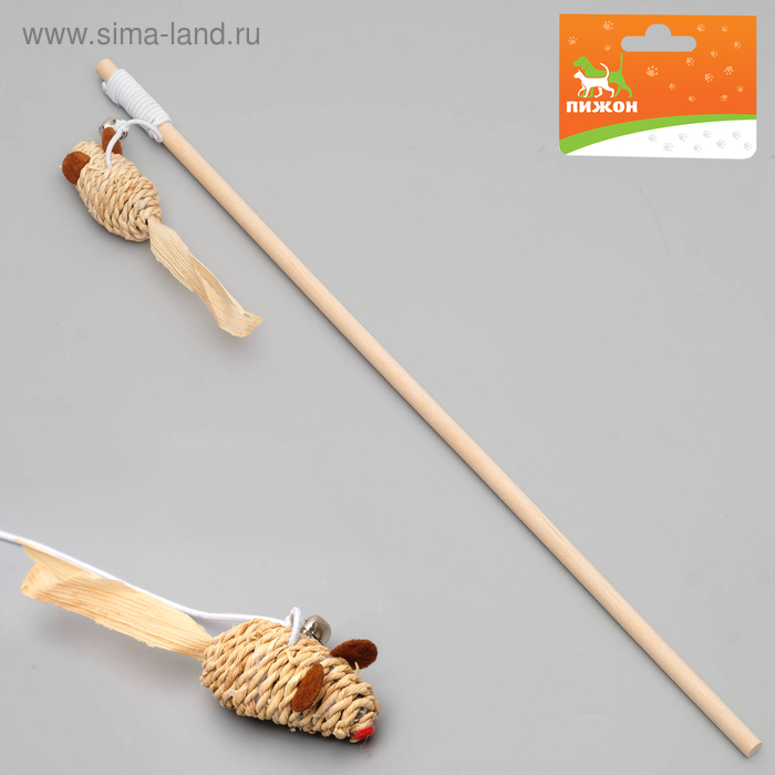 фото Дразнилка-удочка с мышкой, деревянная палочка 40 см пижон