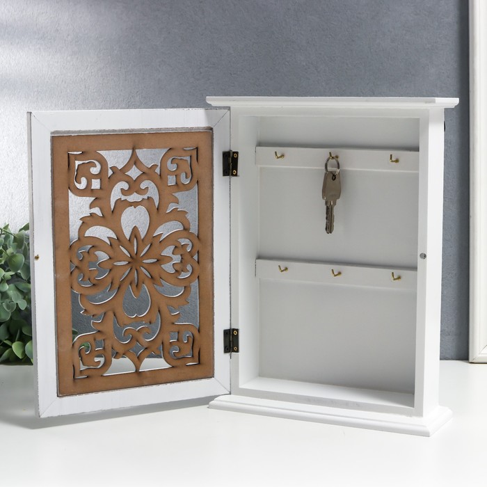 Ключница дерево "Узоры", белая 30х22,5х7 см