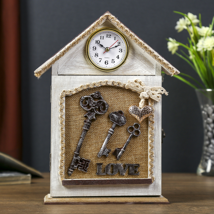 Ключница дерево с часами "Ключи. Love" 28,5х21,5х6 см