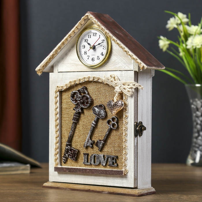 Ключница дерево с часами "Ключи. Love" 28,5х21,5х6 см