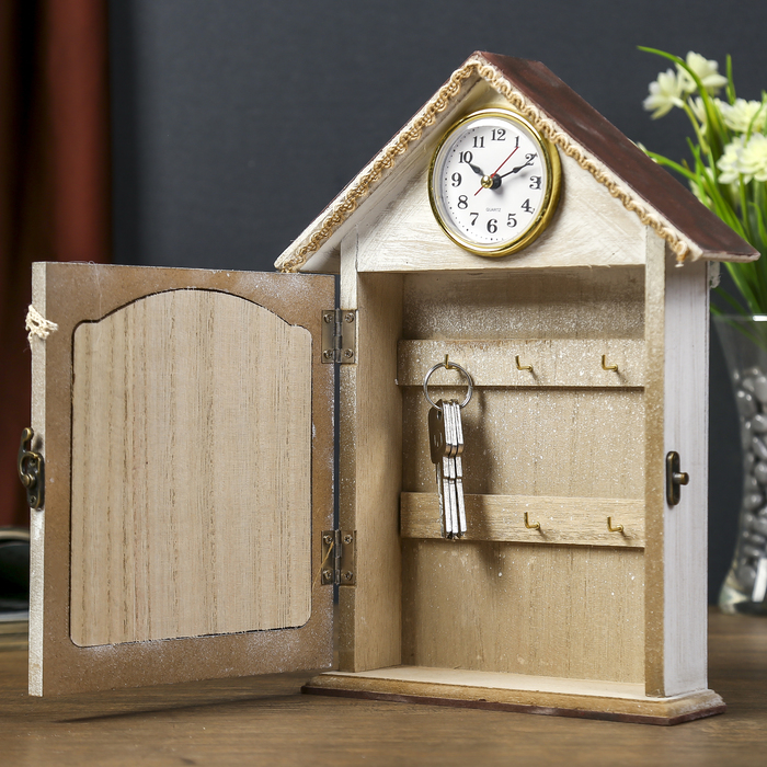 Ключница дерево с часами "Ключи. Love" 28,5х21,5х6 см