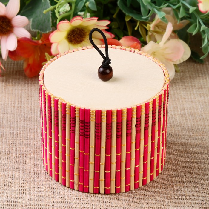 Шкатулка соломка круг "Полоски" 6х8х8 см