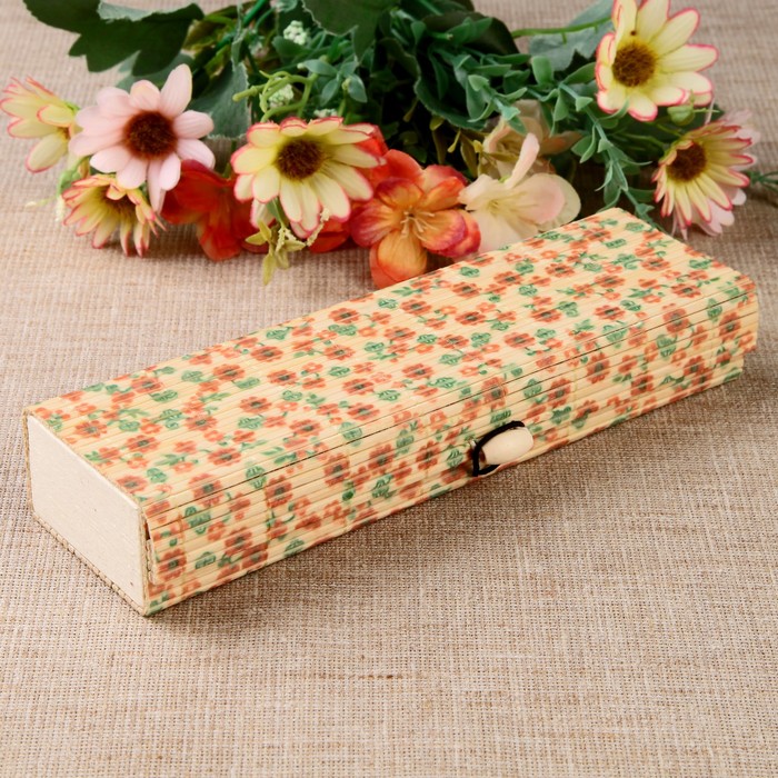 Шкатулка соломка "Мелкие цветочки" 3х20х6 см
