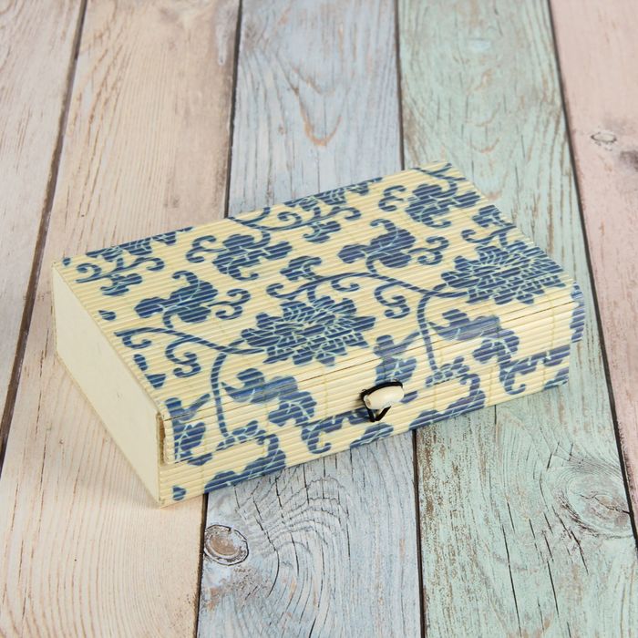 Шкатулка соломка "Синие цветы" 4х18х12 см