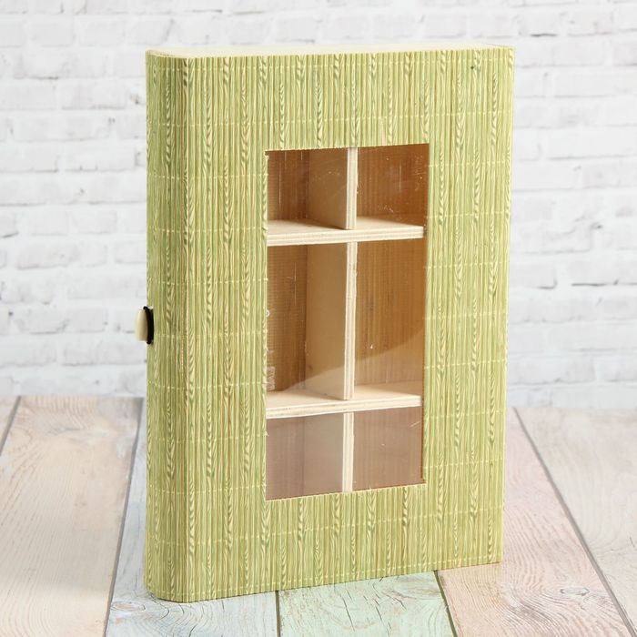 Шкатулка соломка с окошком "Эко" с делениями 4х26х18 см