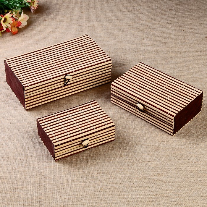 Шкатулка соломка набор 3 шт "Полоски" 6,5х19,6х11 5,5х15,5х10 4,5х12,5х8 см