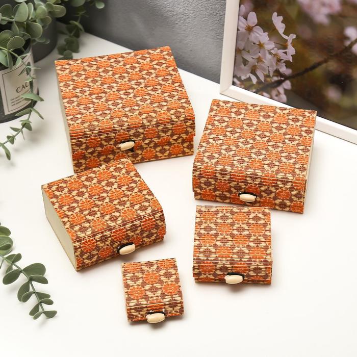 Шкатулка соломка набор 5 шт "Цветочный фон" 6х13х13 5,5х11х11 5х9х9 4х7х7 2,5х5х5 см