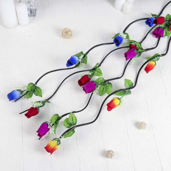 Декоративная ветка "Роза с окантовкой" микс