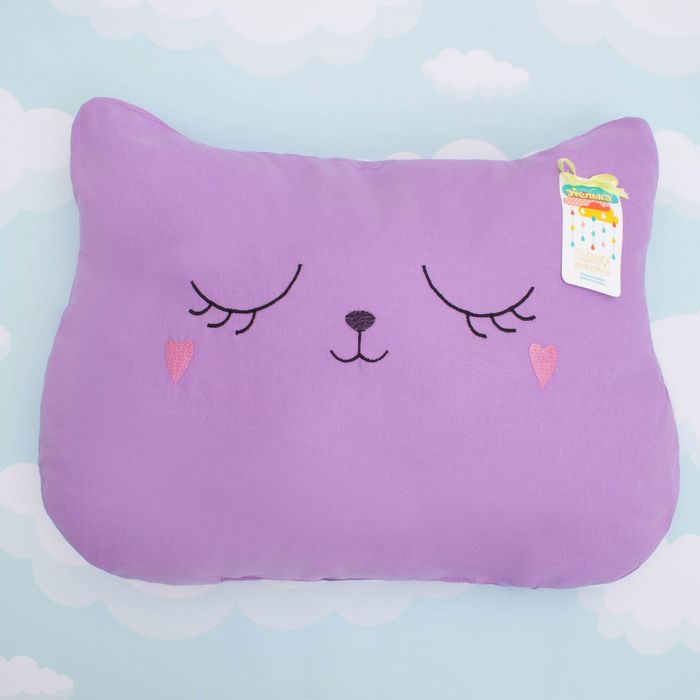 Подушка "Кот" сирень 48х38см,100% хлопок, синтепух 300гр/м2