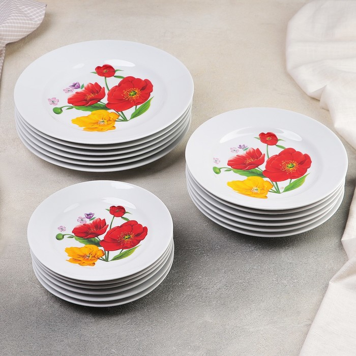 Набор тарелок "Идиллия. Полевые маки", 18 предметов