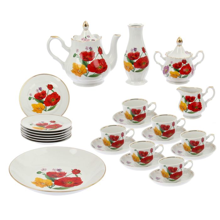 Сервиз чайный "Романс. Полевые маки", 23 предмета