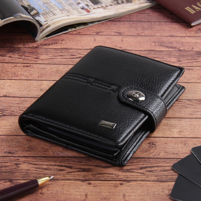 Портмоне мужское 3 в 1, для автодокументов, для паспорта, 2 отдела, для монет, для карт, цвет чёрный