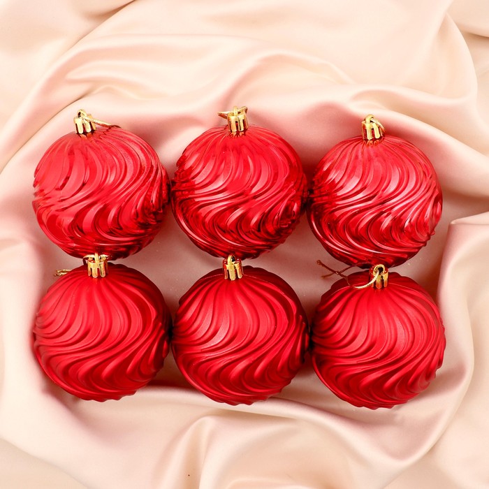 Новогодние шары "Пралине" (набор 6 шт.), красные волны