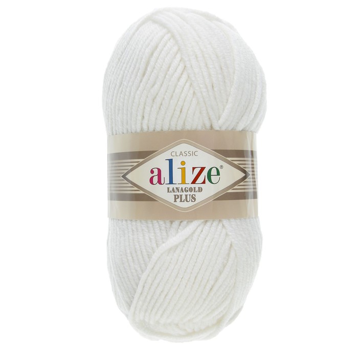 Пряжа "Lanagold plus" 49% шерсть, 51% акрил 140м/100гр (55 белый)