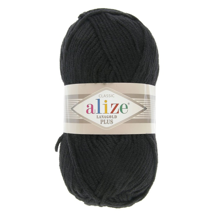 Пряжа "Lanagold plus" 49% шерсть, 51% акрил 140м/100гр (60 черный)